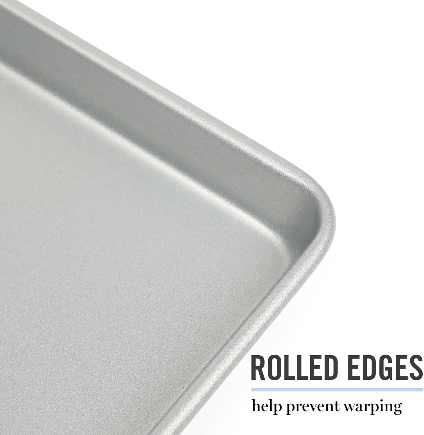 imageMartha Stewart Gallen 15 x 10 Inch Nonstick Carbon Steel Cookie Sheet Cool Grey Durable Bakeware for Even Baking and Easy CleanupSilver
