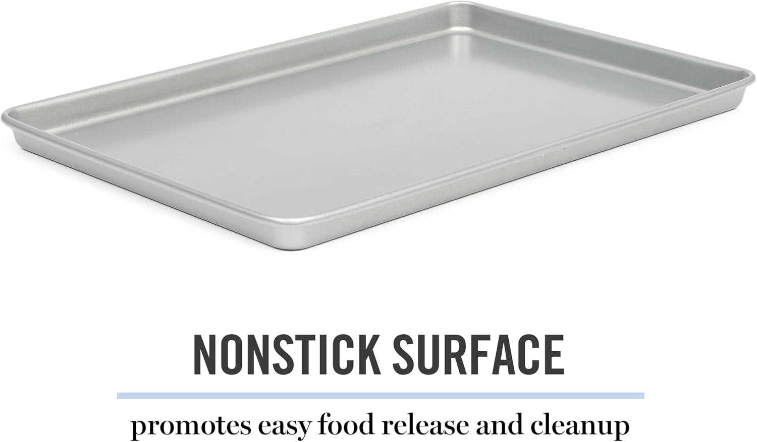 imageMartha Stewart Gallen 15 x 10 Inch Nonstick Carbon Steel Cookie Sheet Cool Grey Durable Bakeware for Even Baking and Easy CleanupSilver