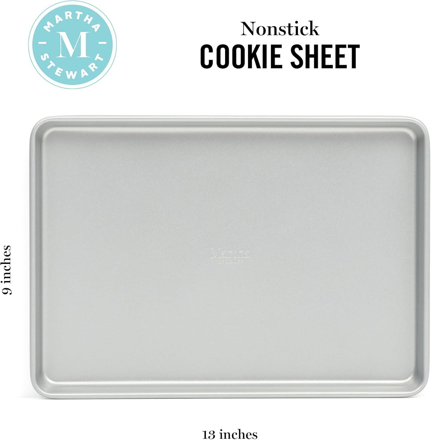 imageMartha Stewart Gallen 15 x 10 Inch Nonstick Carbon Steel Cookie Sheet Cool Grey Durable Bakeware for Even Baking and Easy CleanupSilver