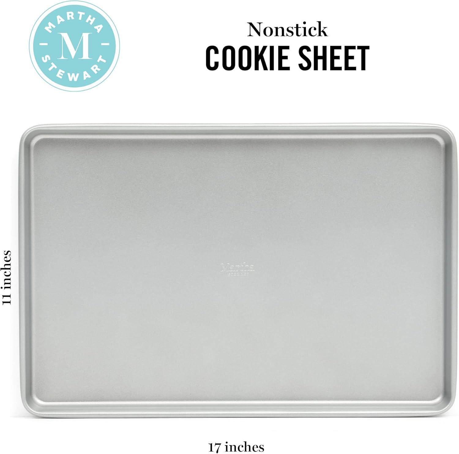 imageMartha Stewart Gallen 15 x 10 Inch Nonstick Carbon Steel Cookie Sheet Cool Grey Durable Bakeware for Even Baking and Easy CleanupSilver