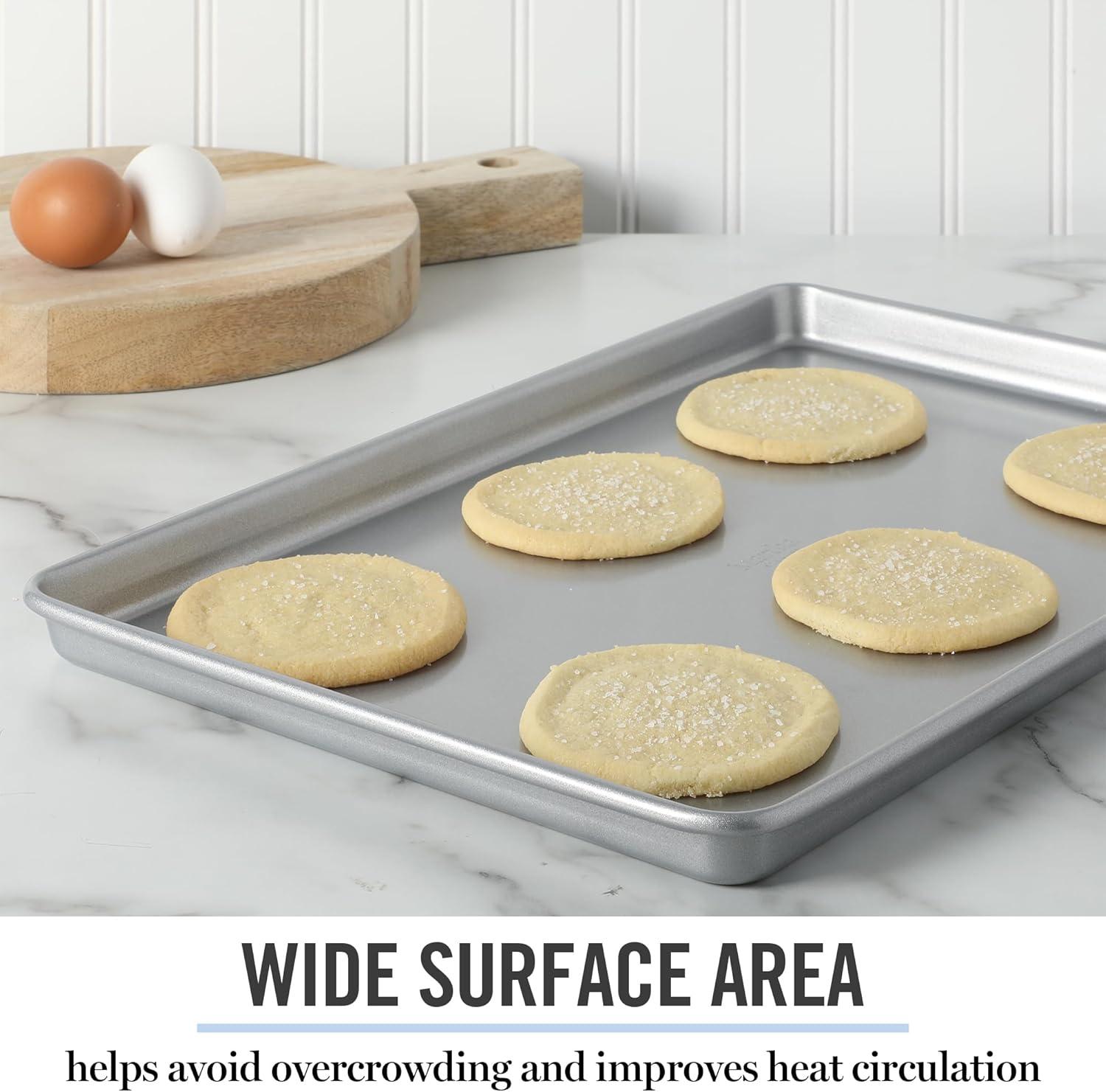 imageMartha Stewart Gallen 15 x 10 Inch Nonstick Carbon Steel Cookie Sheet Cool Grey Durable Bakeware for Even Baking and Easy CleanupSilver