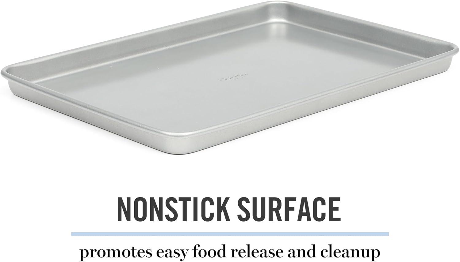 imageMartha Stewart Gallen 15 x 10 Inch Nonstick Carbon Steel Cookie Sheet Cool Grey Durable Bakeware for Even Baking and Easy CleanupSilver