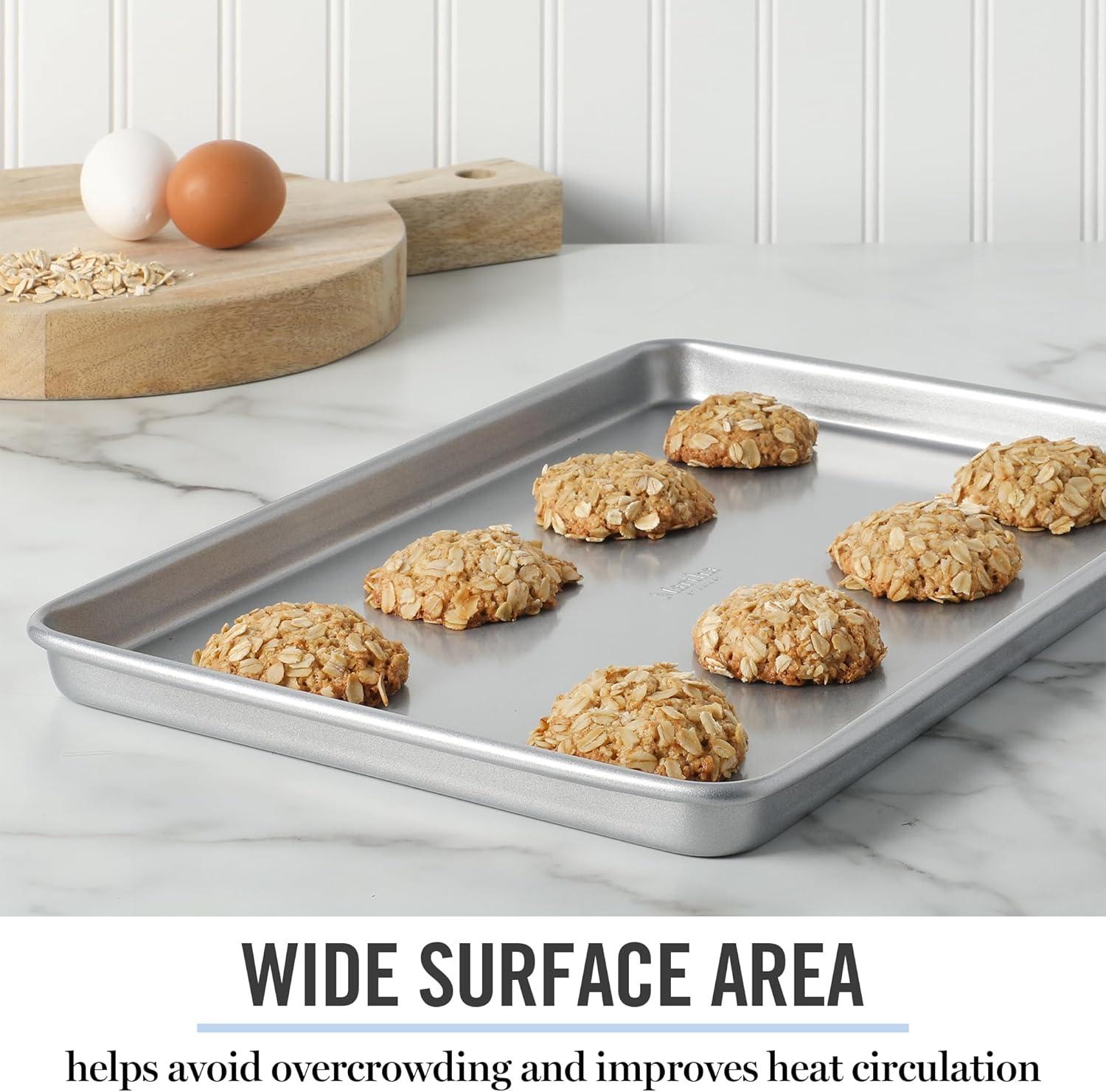 imageMartha Stewart Gallen 15 x 10 Inch Nonstick Carbon Steel Cookie Sheet Cool Grey Durable Bakeware for Even Baking and Easy CleanupSilver