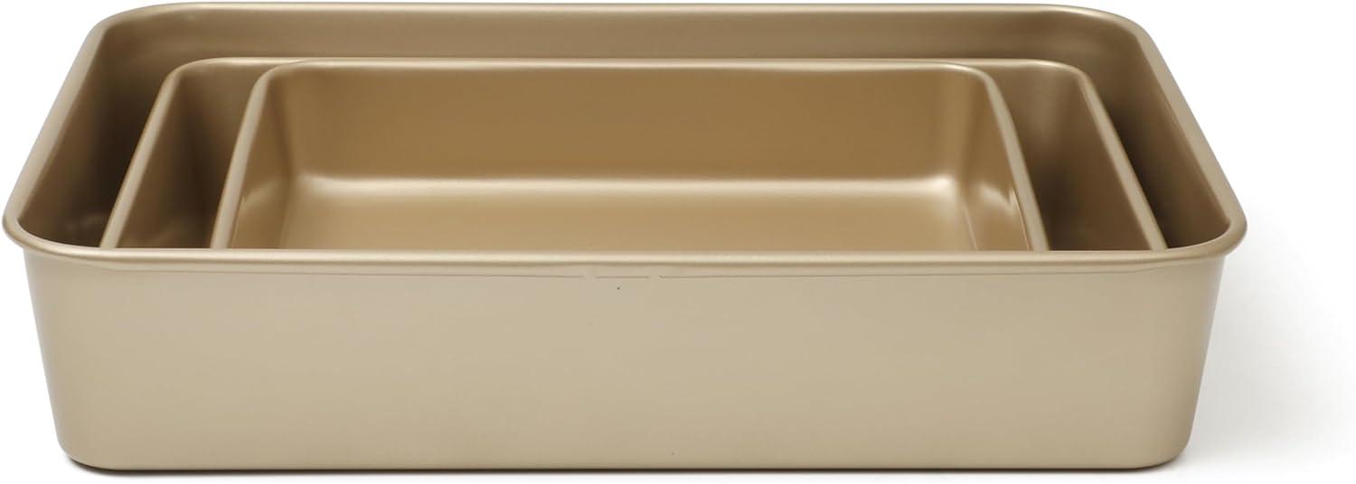 imageMartha Stewart Gallen 3Piece Baking Pan Set 13 15 17 Baking Pans Ceramic Nonstick PFAFree Carbon Steel Champagne Oven Safe to 450F WarpResistant Easy to Clean Taupe