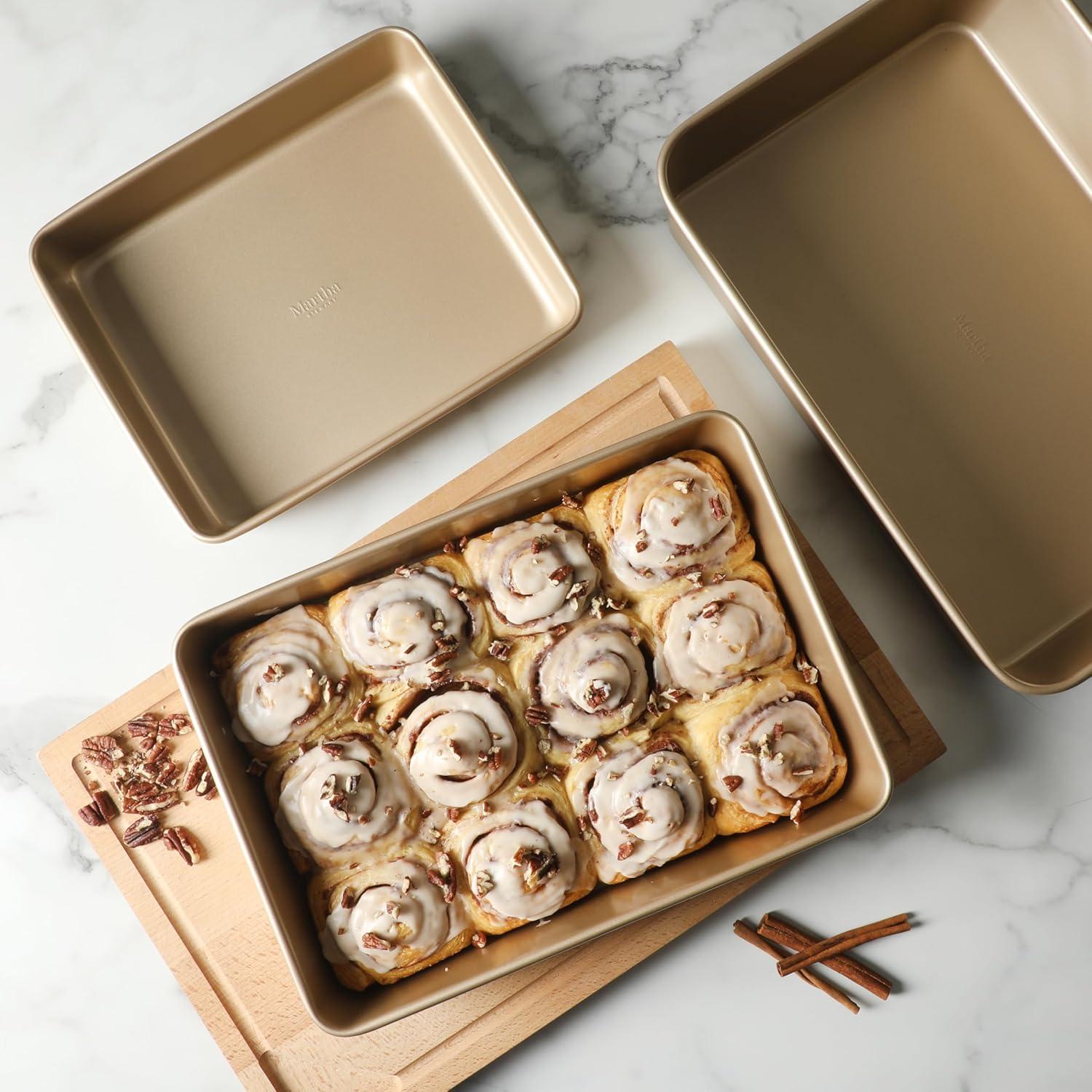 imageMartha Stewart Gallen 3Piece Baking Pan Set 13 15 17 Baking Pans Ceramic Nonstick PFAFree Carbon Steel Champagne Oven Safe to 450F WarpResistant Easy to Clean Taupe