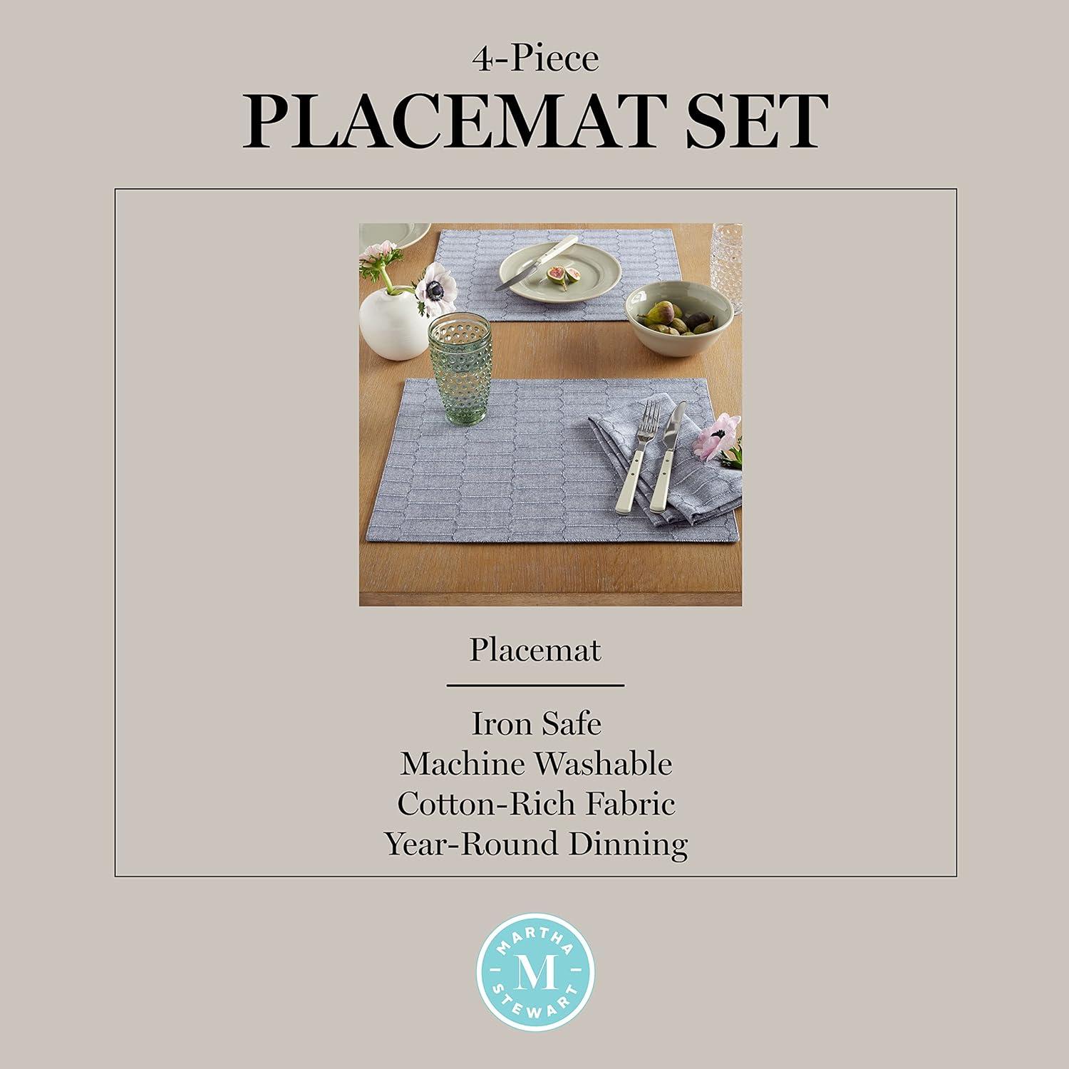 imageMartha Stewart Honeycomb Modern Farmhouse Reversible Placemat 4Pack Set White 13x175Blue