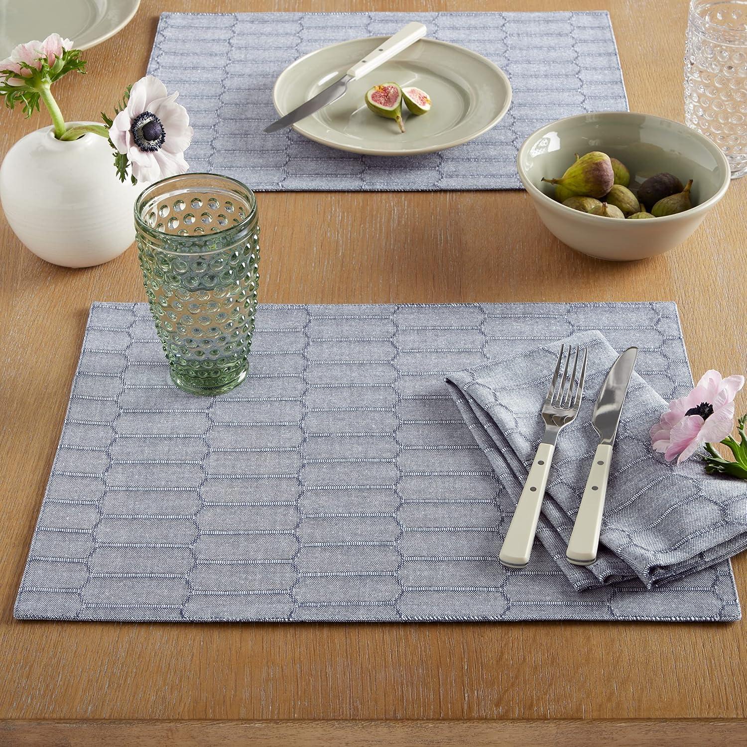 imageMartha Stewart Honeycomb Modern Farmhouse Reversible Placemat 4Pack Set White 13x175Blue