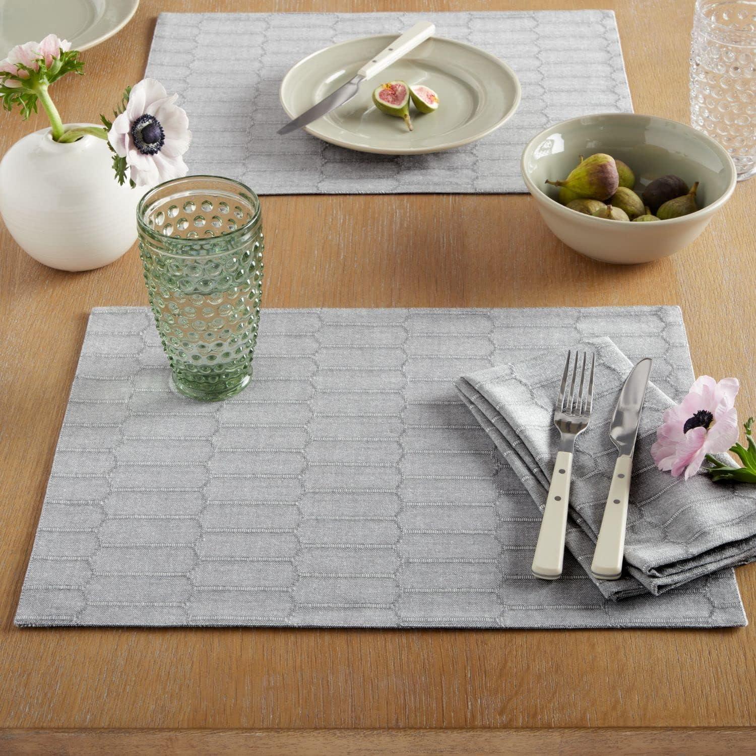 imageMartha Stewart Honeycomb Modern Farmhouse Reversible Placemat 4Pack Set White 13x175Charcoal Grey