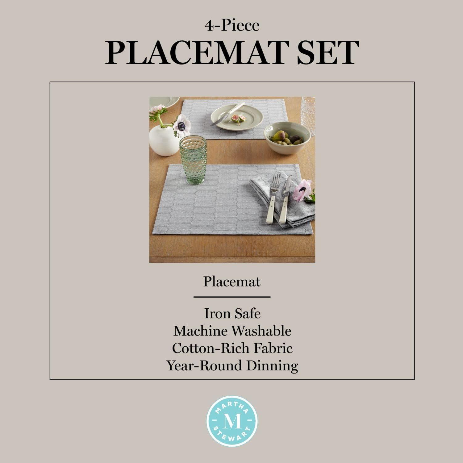imageMartha Stewart Honeycomb Modern Farmhouse Reversible Placemat 4Pack Set White 13x175Charcoal Grey