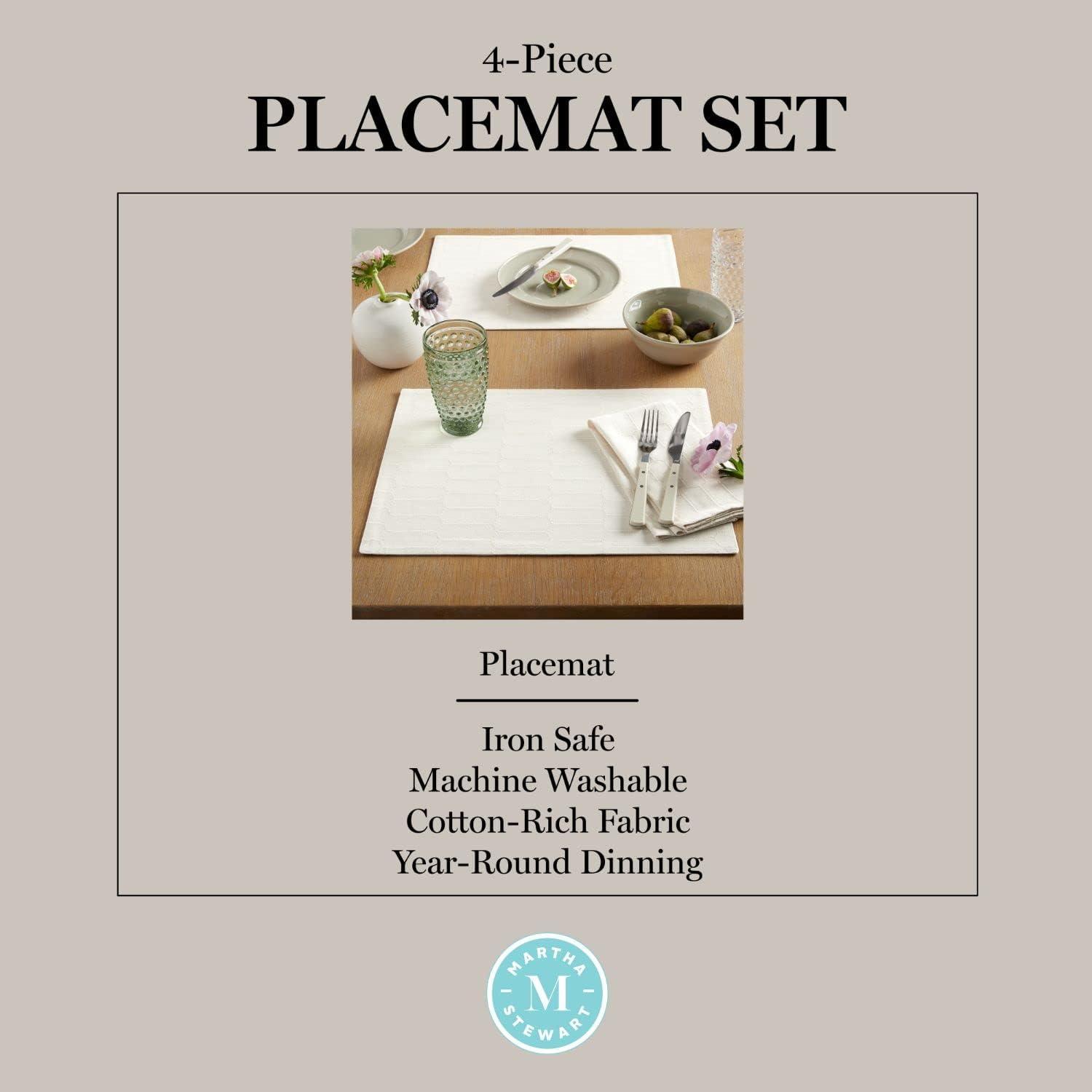 imageMartha Stewart Honeycomb Modern Farmhouse Reversible Placemat 4Pack Set White 13x175Natural