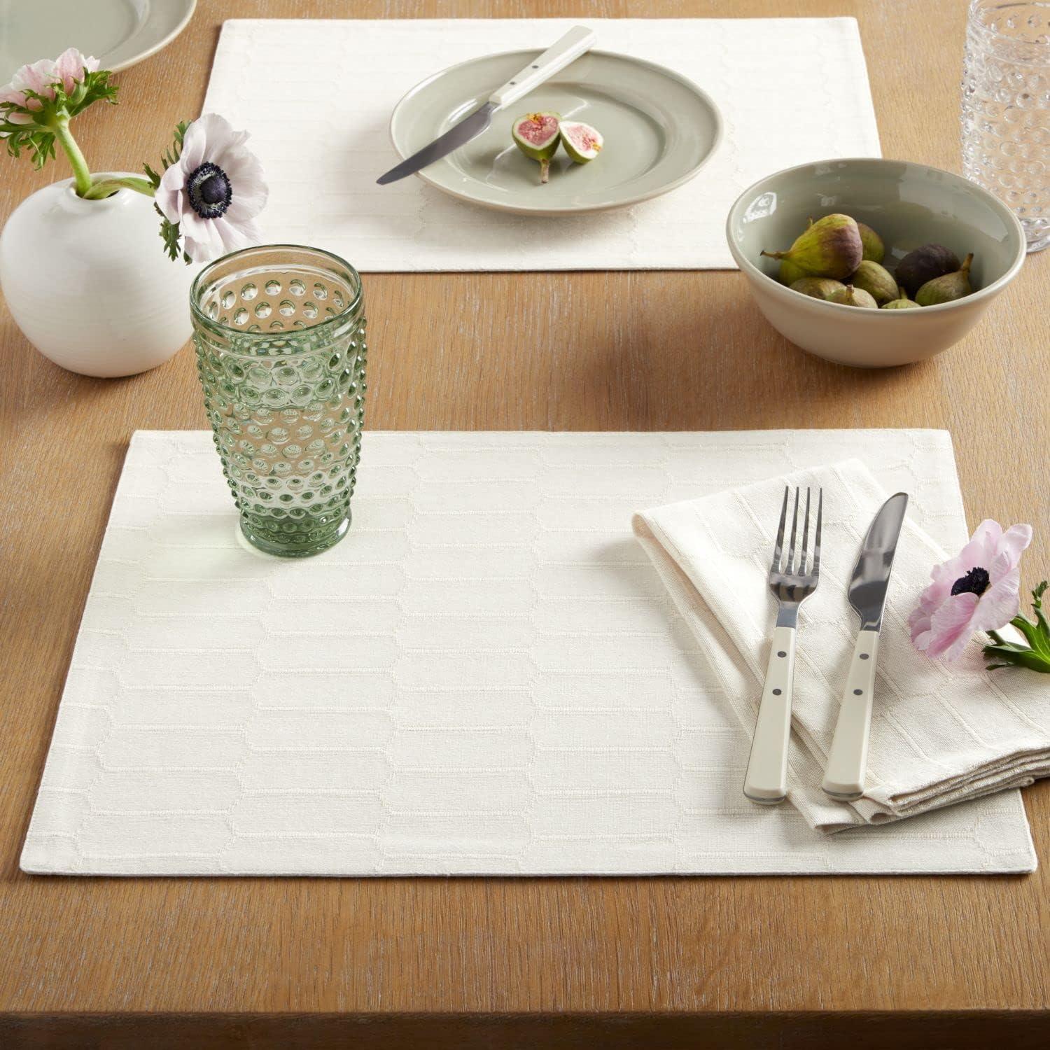 imageMartha Stewart Honeycomb Modern Farmhouse Reversible Placemat 4Pack Set White 13x175Natural