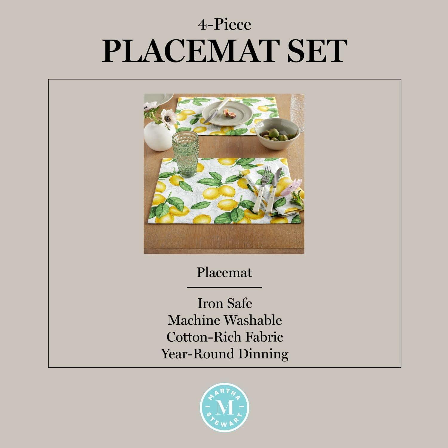 imageMartha Stewart Lots of Lemons Placemat Set 4Pack WhiteYellow 13x175