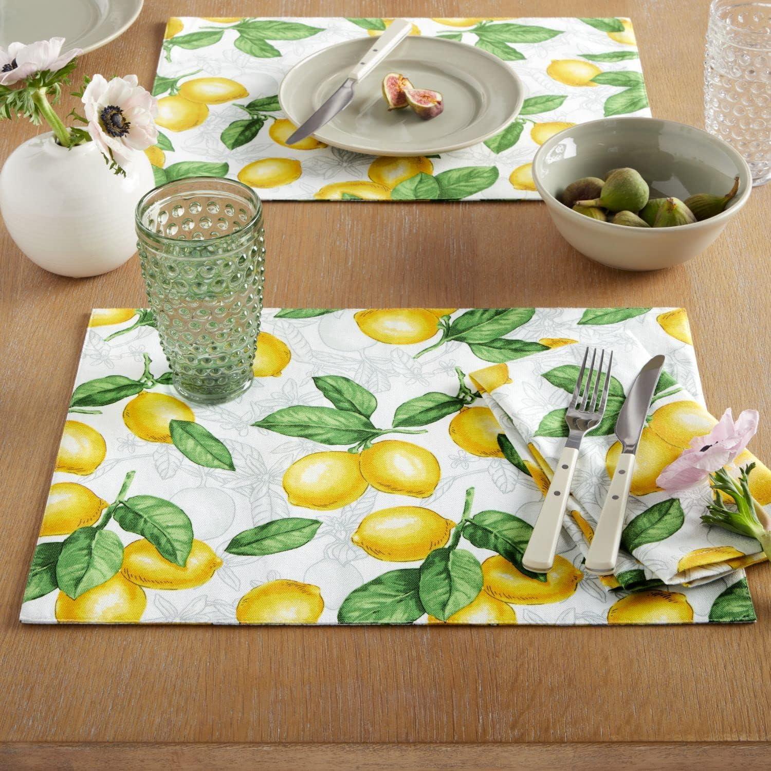 imageMartha Stewart Lots of Lemons Placemat Set 4Pack WhiteYellow 13x175
