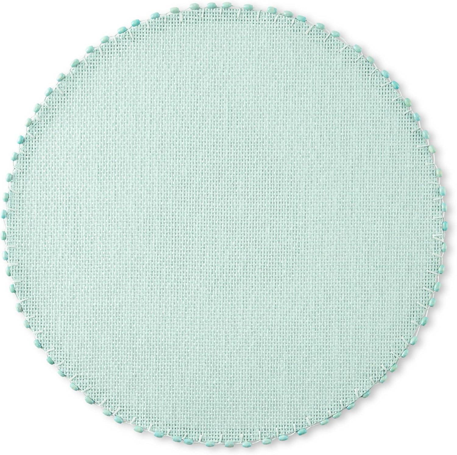 imageMartha Stewart Woven Water Resistant Lindos Placemat Set 6Pack 15 Round GreyAqua