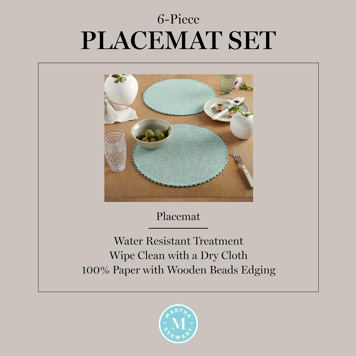 imageMartha Stewart Woven Water Resistant Lindos Placemat Set 6Pack 15 Round GreyAqua
