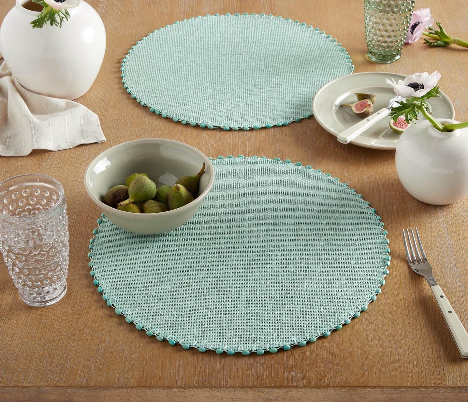 imageMartha Stewart Woven Water Resistant Lindos Placemat Set 6Pack 15 Round GreyAqua