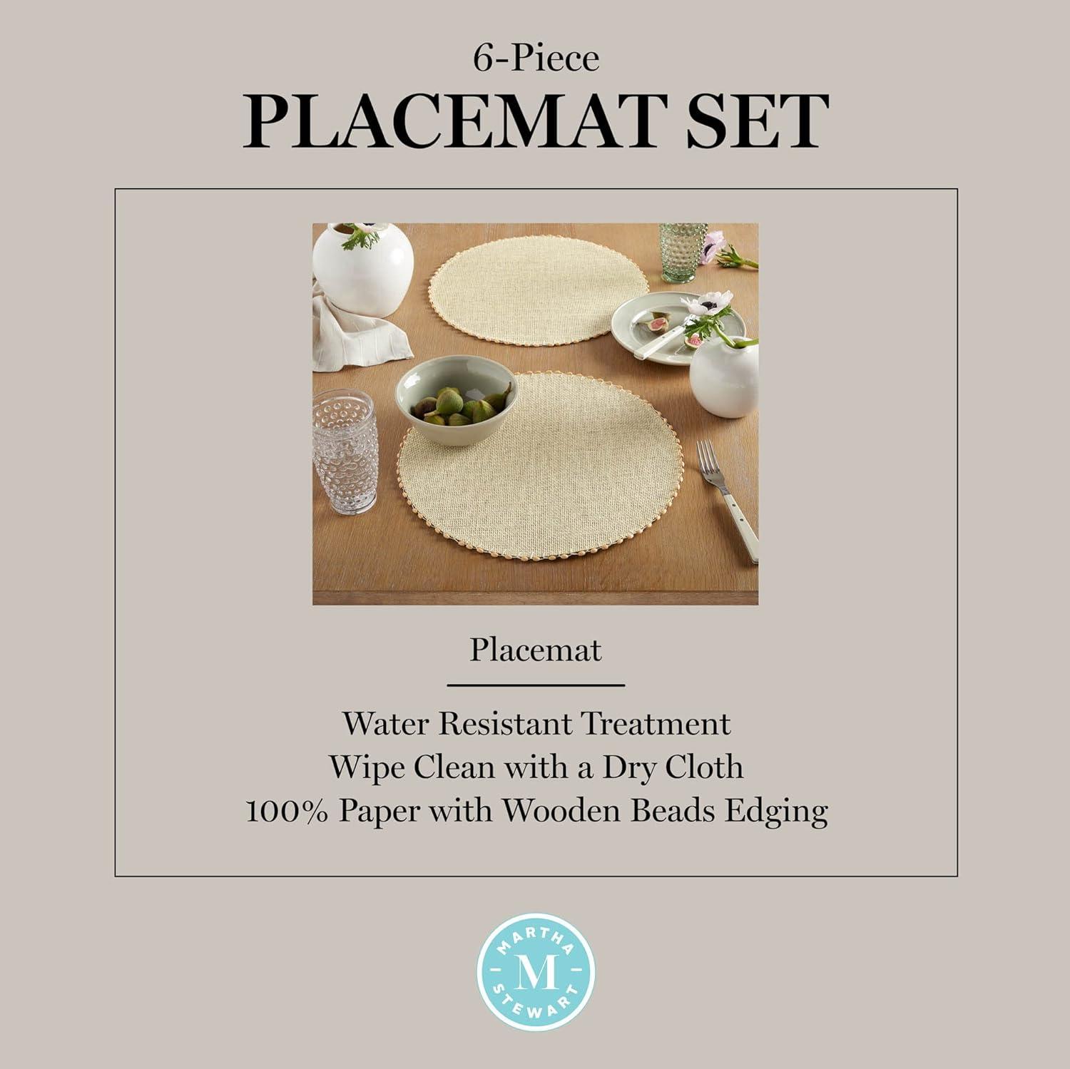 imageMartha Stewart Woven Water Resistant Lindos Placemat Set 6Pack 15 Round GreyBeige