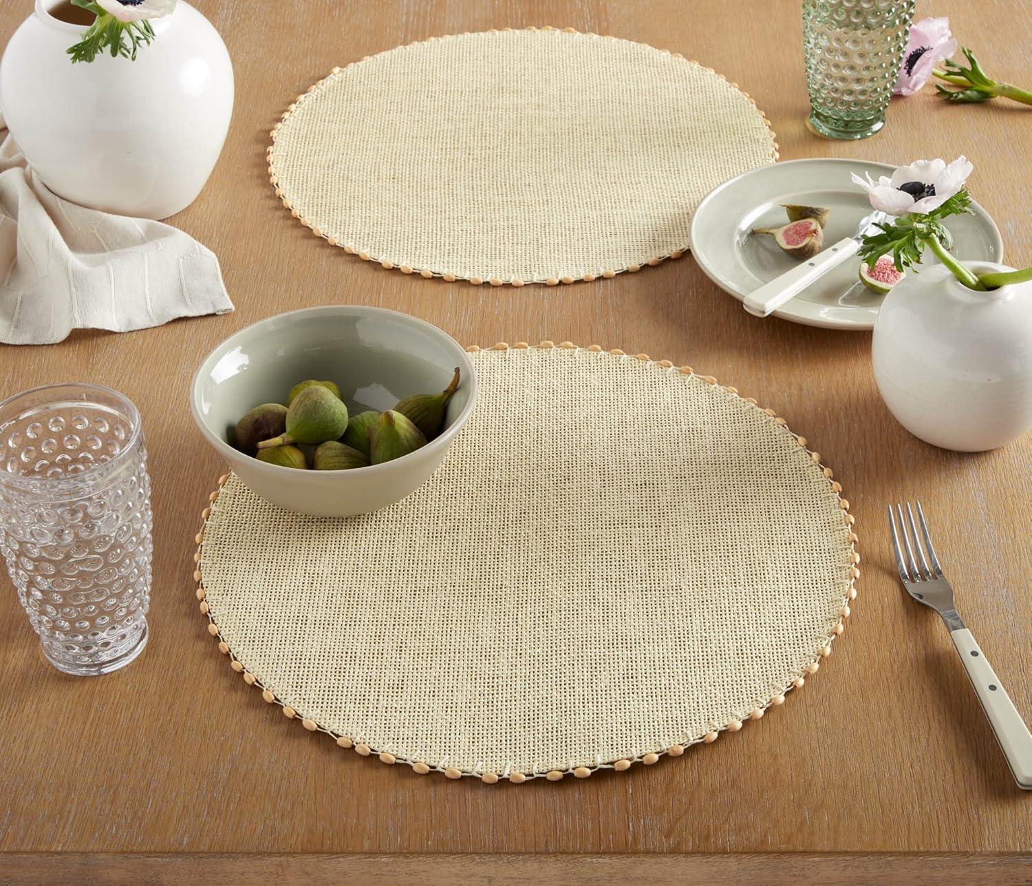imageMartha Stewart Woven Water Resistant Lindos Placemat Set 6Pack 15 Round GreyBeige