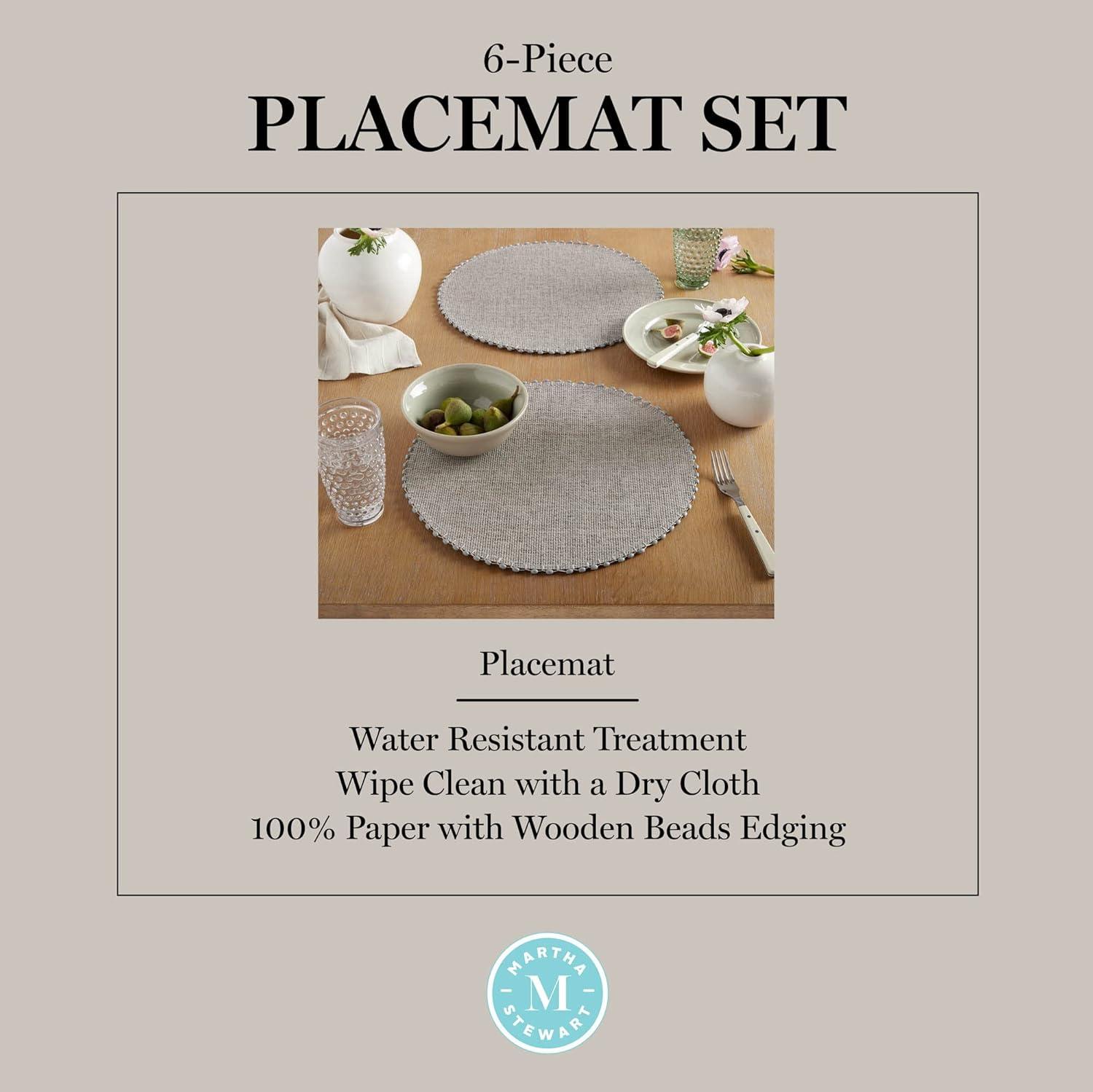 imageMartha Stewart Woven Water Resistant Lindos Placemat Set 6Pack 15 Round GreyGray