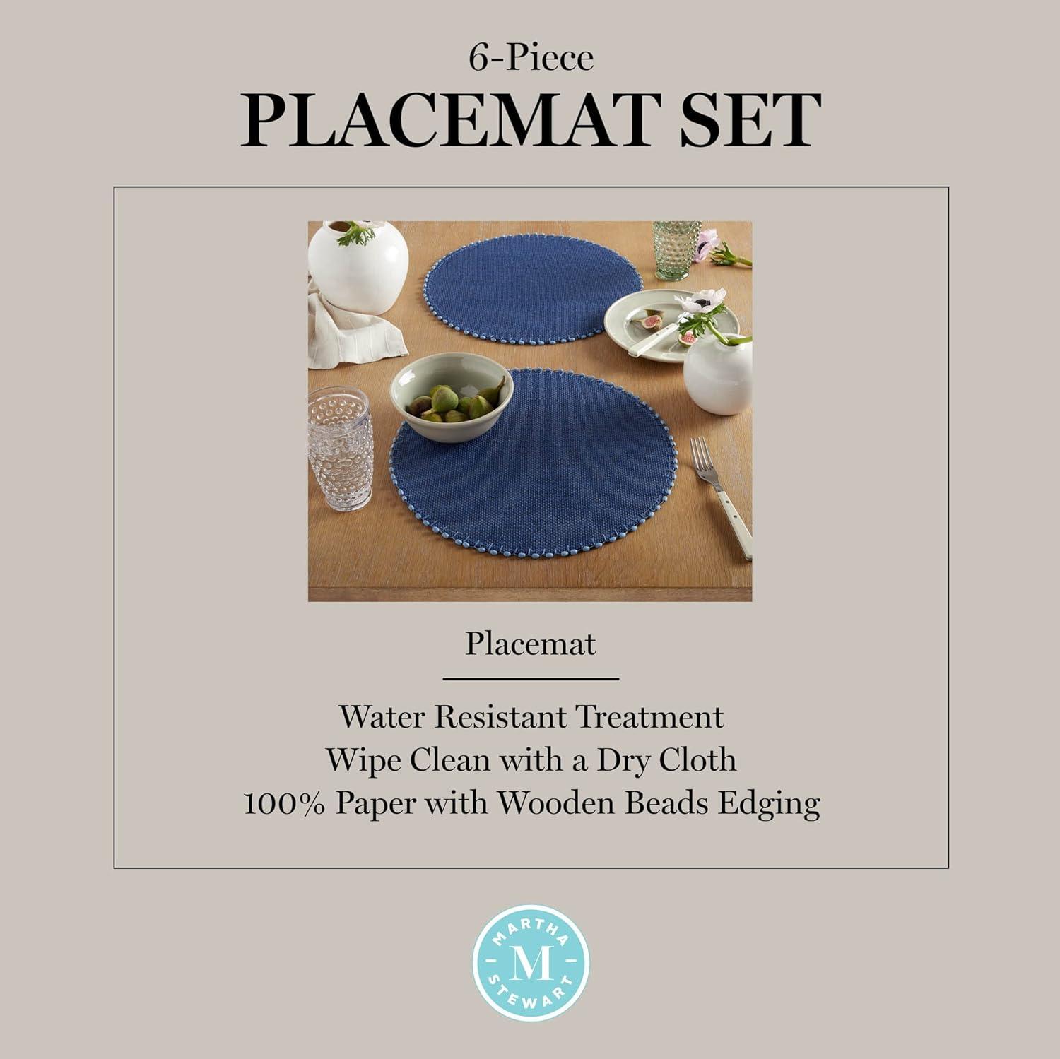 imageMartha Stewart Woven Water Resistant Lindos Placemat Set 6Pack 15 Round GreyNavy Blue