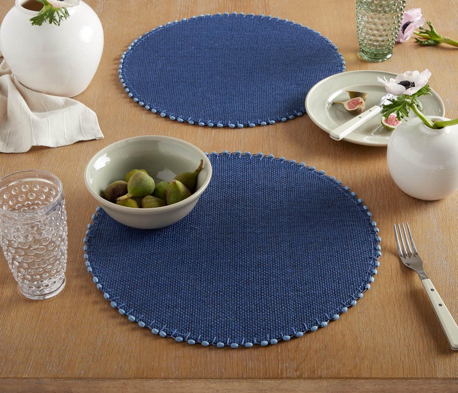 imageMartha Stewart Woven Water Resistant Lindos Placemat Set 6Pack 15 Round GreyNavy Blue