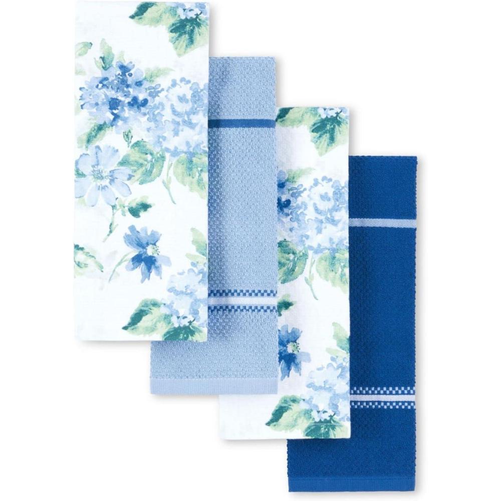 imageMartha Stewart Amber Floral Kitchen Towel Set 4Pack BlueGreen 16x28Blue