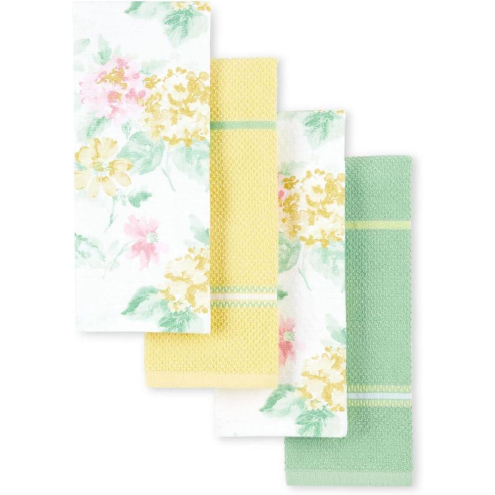imageMartha Stewart Amber Floral Kitchen Towel Set 4Pack BlueGreen 16x28Petal Pink