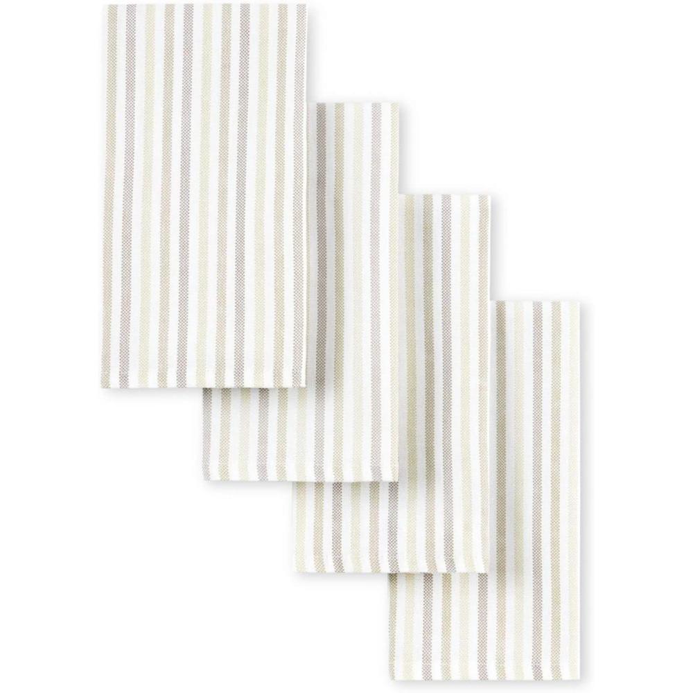 imageMartha Stewart Daisy Stripe Napkin Set 4Pack Green 19x19Linen