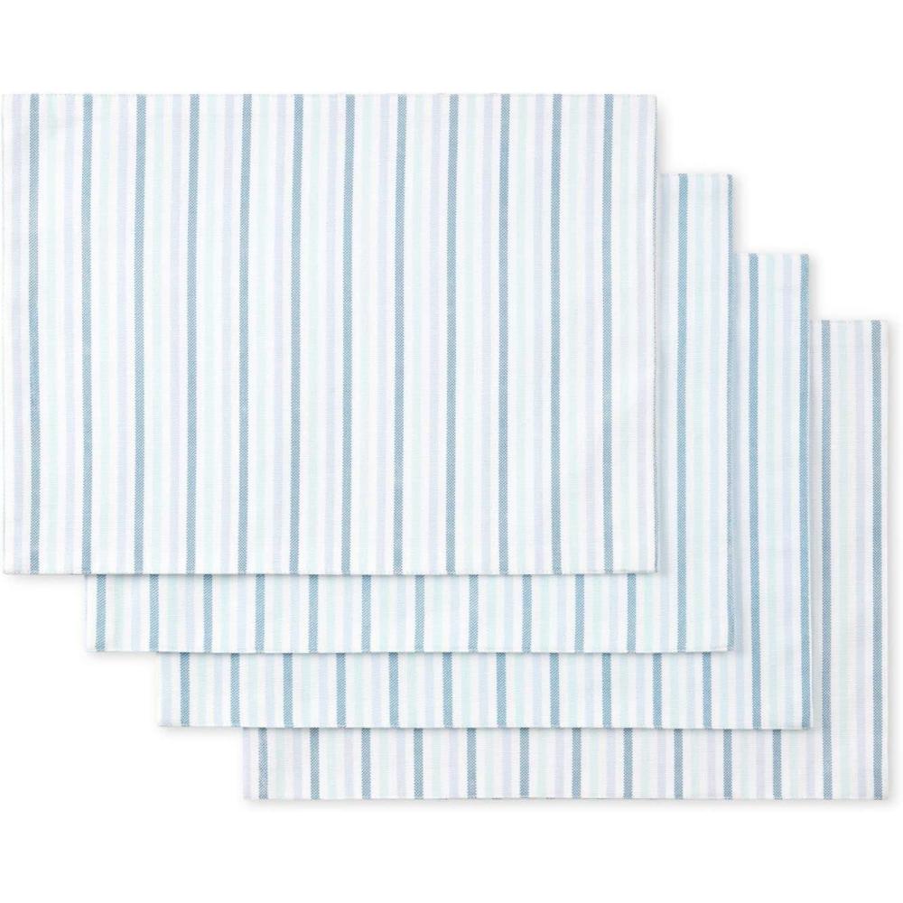 imageMartha Stewart Daisy Stripe Placemat Set 4Pack GreyYellow 13x175Blue