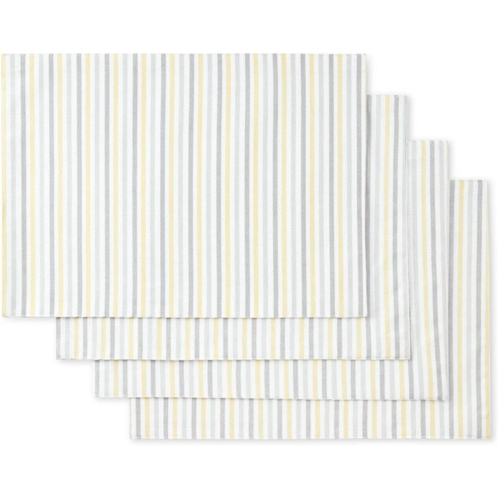 imageMartha Stewart Daisy Stripe Placemat Set 4Pack GreyYellow 13x175GreyYellow