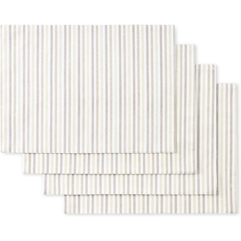 imageMartha Stewart Daisy Stripe Placemat Set 4Pack GreyYellow 13x175Linen