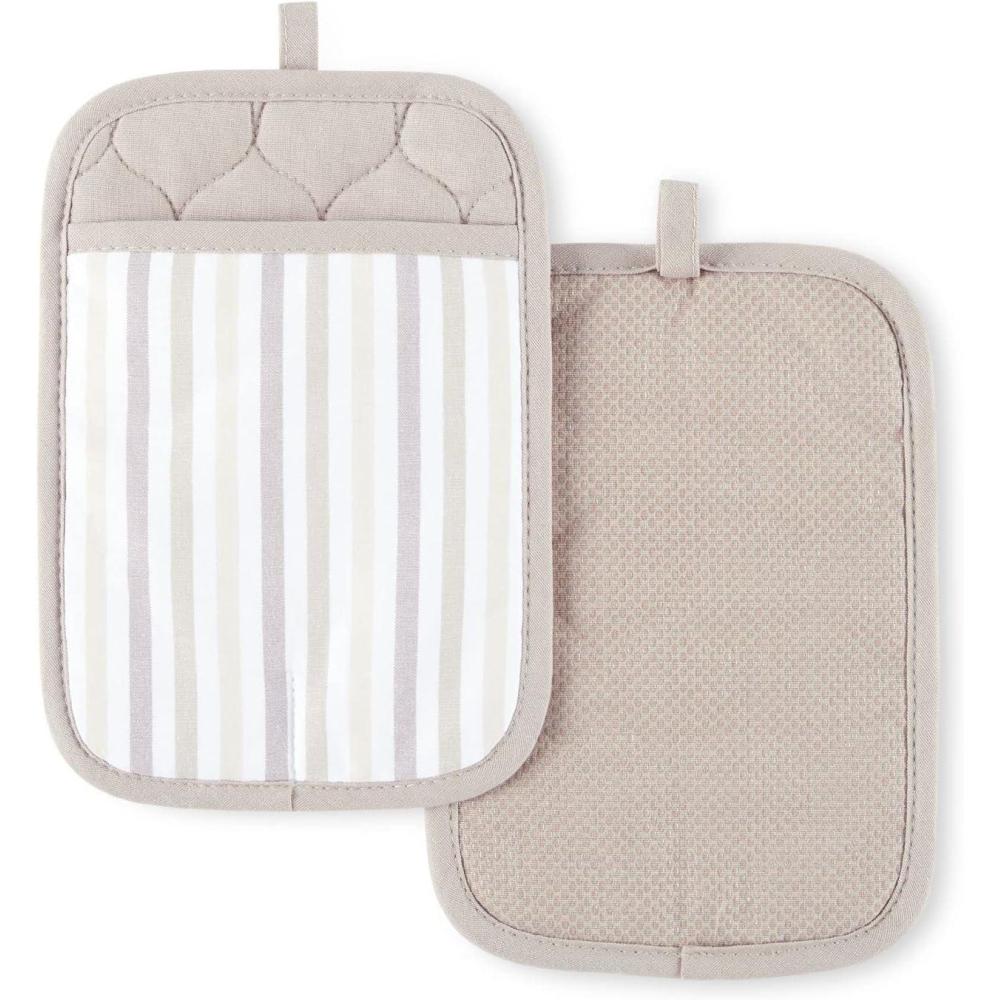 imageMartha Stewart Daisy Stripe Pot Holder Set 2Pack Green 7x10Linen
