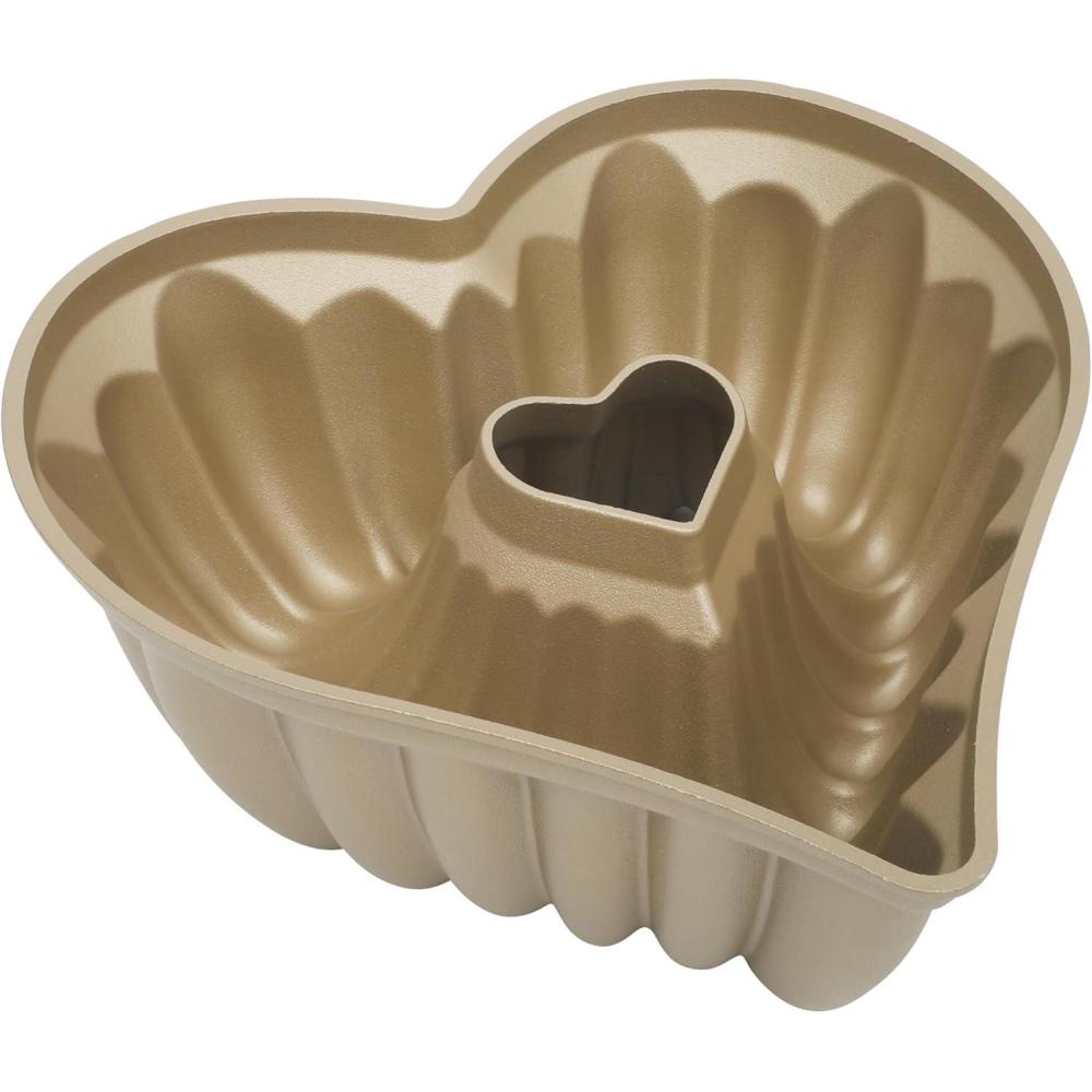 imageMartha Stewart Dunelle 1075 HeartShaped Cake Mold Cast Aluminum Nonstick Fluted Cake Pan Easy Release OvenSafe to 450FChampagne Gold