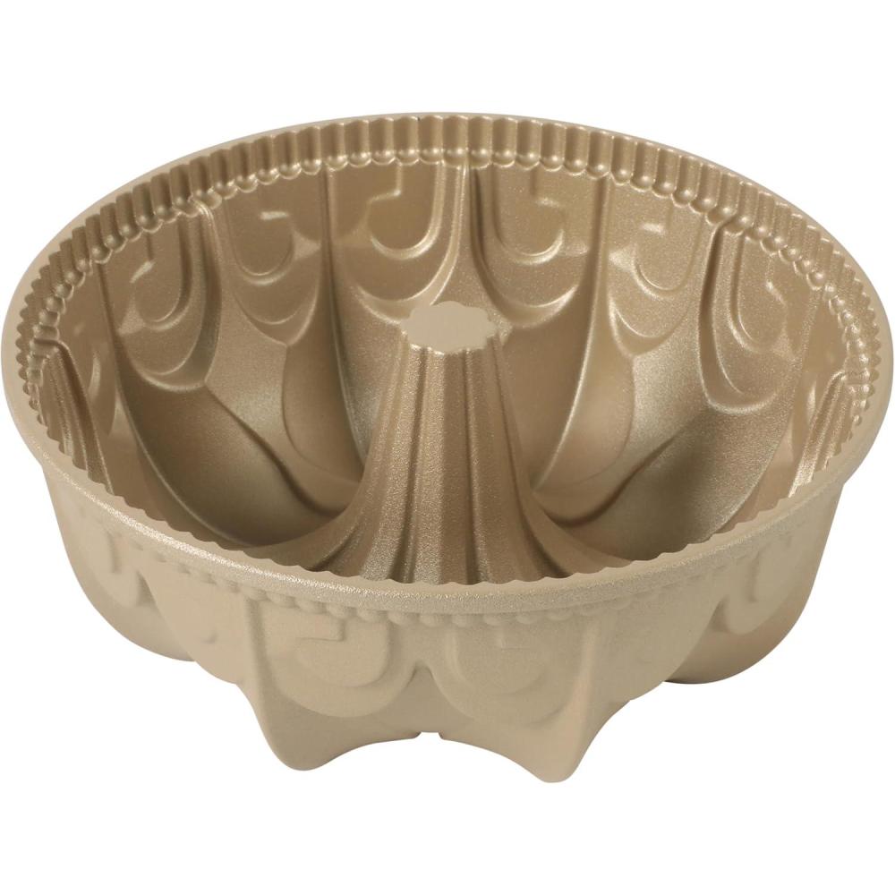 imageMartha Stewart Dunelle Decorative Fluted Cast Aluminun Round Cake Pan 12Cup Nonstick Tube Pan Champagne Gold BakewareChampagne Gold