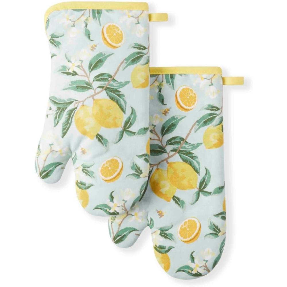 imageMartha Stewart Lemon Whimsy Oven Mitt 2Pack Set Yellow 7x13Pot Holder