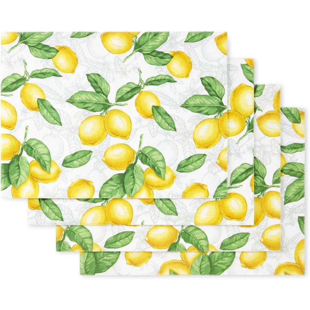 imageMartha Stewart Lots of Lemons Placemat Set 4Pack WhiteYellow 13x175