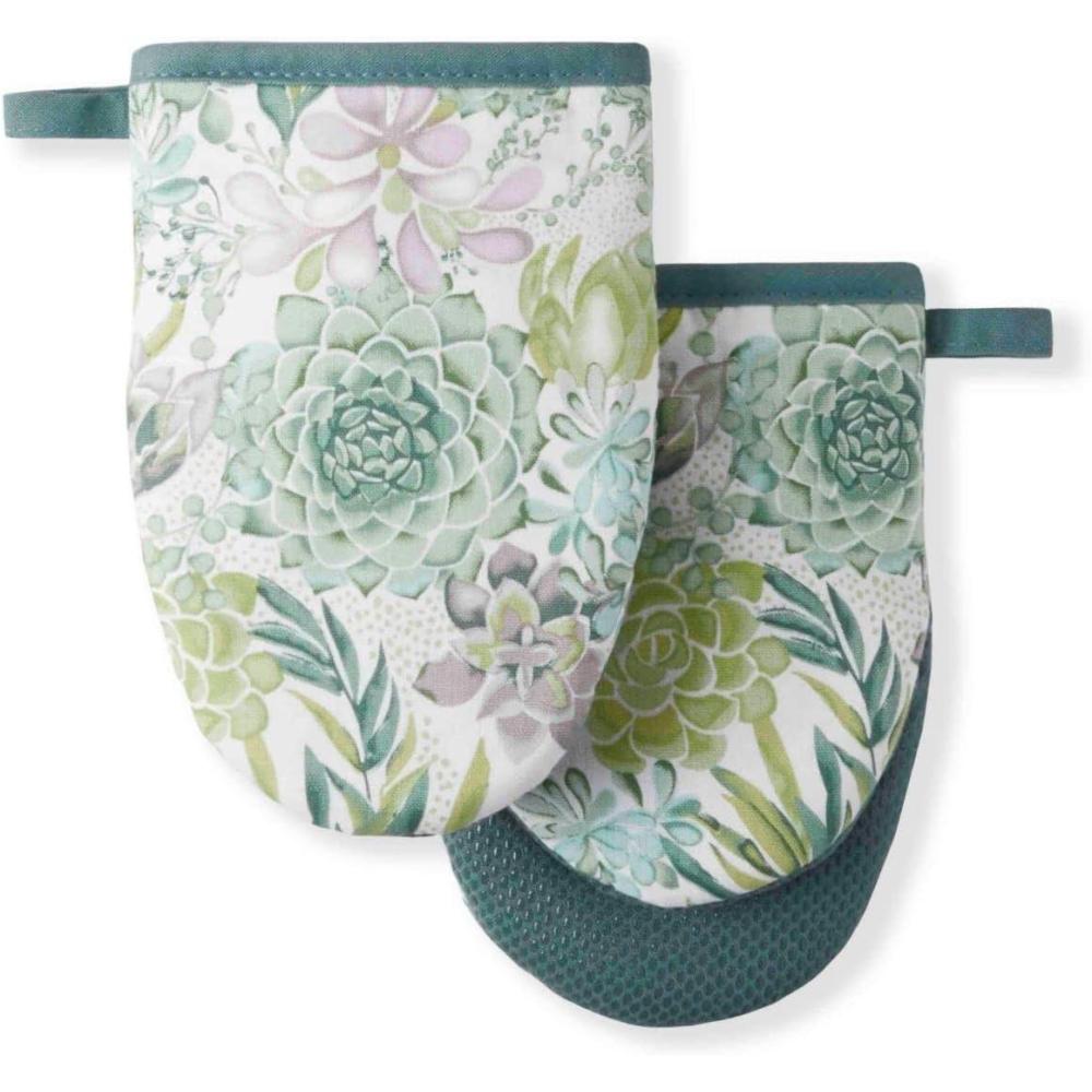 imageMartha Stewart Succulents Mini Oven Mitt 2Pack Set Green 55X8