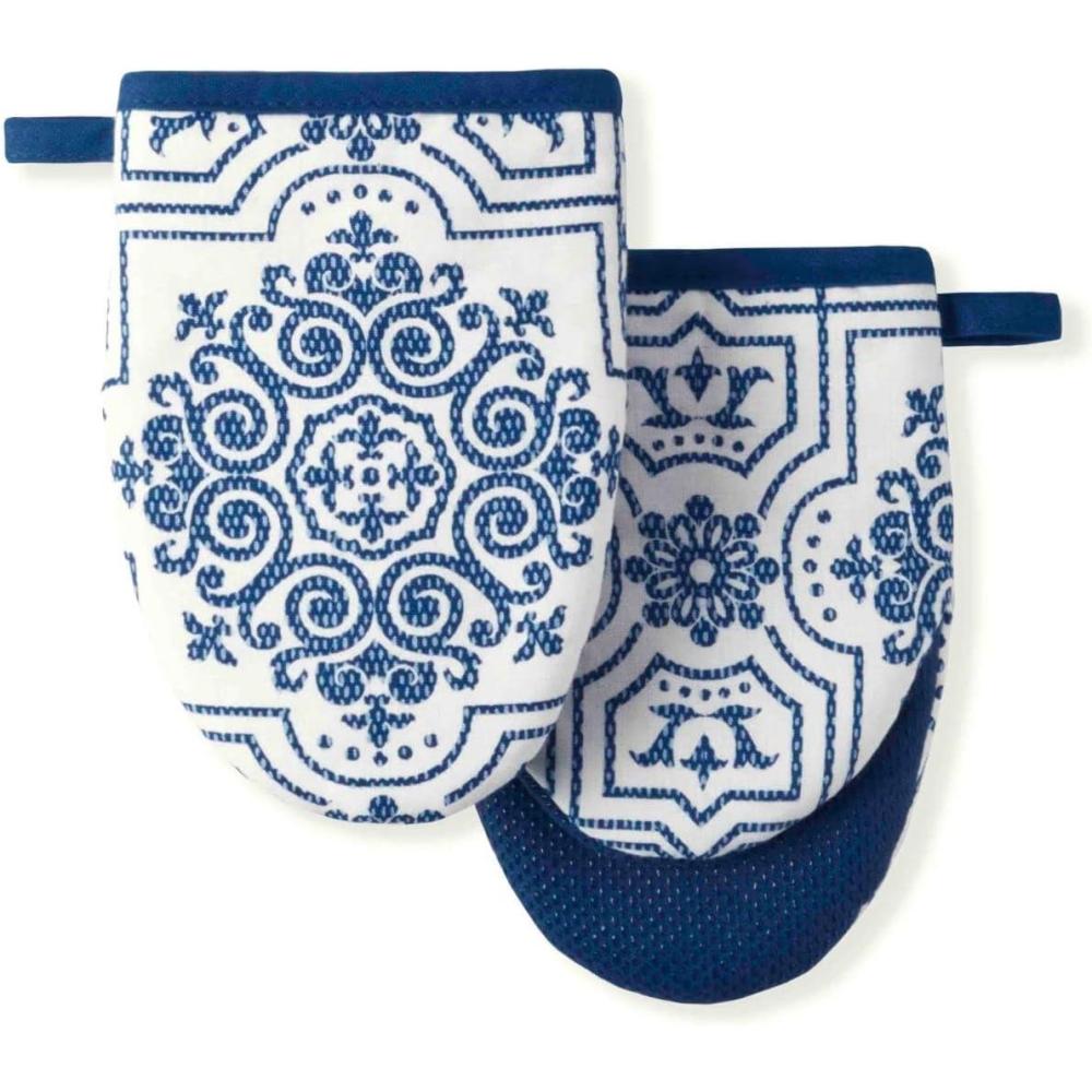 imageMartha Stewart Thin Stripe Mini Oven Mitt 2Pack Set Blue 55X8Strie Medallion