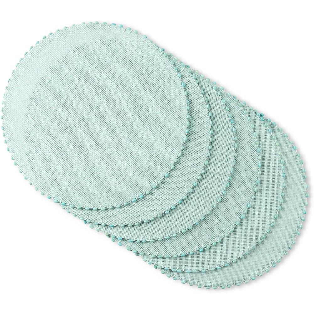 imageMartha Stewart Woven Water Resistant Lindos Placemat Set 6Pack 15 Round GreyAqua