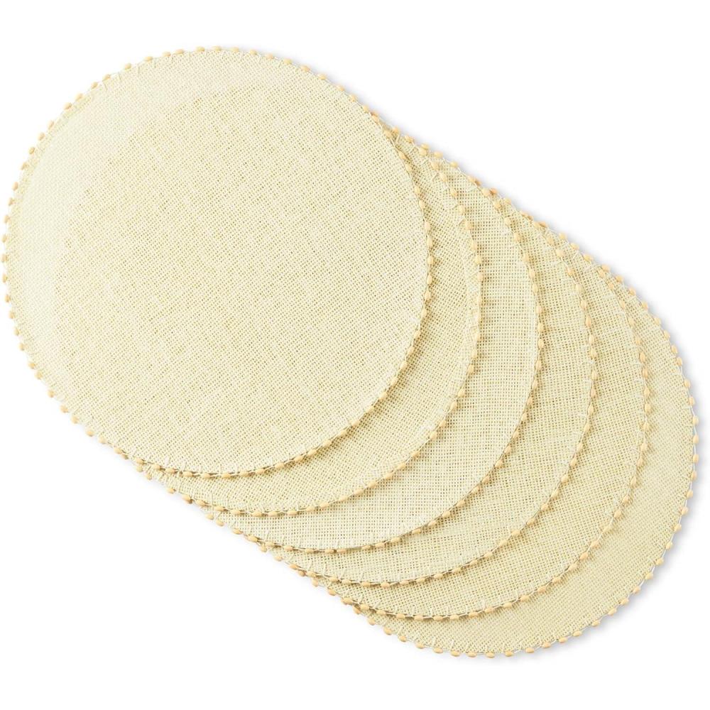 imageMartha Stewart Woven Water Resistant Lindos Placemat Set 6Pack 15 Round GreyBeige
