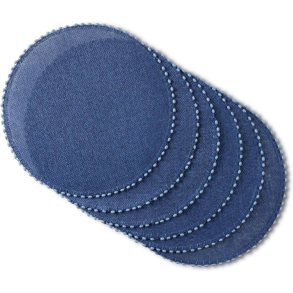imageMartha Stewart Woven Water Resistant Lindos Placemat Set 6Pack 15 Round GreyNavy Blue
