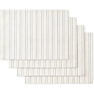 Martha Stewart Daisy Stripe Placemat Set 4-Pack, Grey/Yellow, 13″x17.5″(Linen)