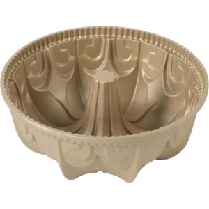 Martha Stewart Dunelle Decorative Fluted Cast Aluminun Round Cake Pan – 12-Cup Nonstick Tube Pan, Champagne Gold Bakeware(Champagne Gold)