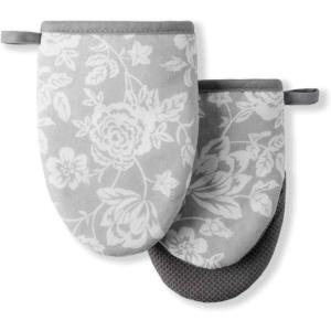 Martha Stewart Thin Stripe Mini Oven Mitt 2-Pack Set, Blue, 5.5″X8″(Floral Vine)