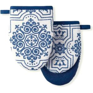 Martha Stewart Thin Stripe Mini Oven Mitt 2-Pack Set, Blue, 5.5″X8″(Strie Medallion)