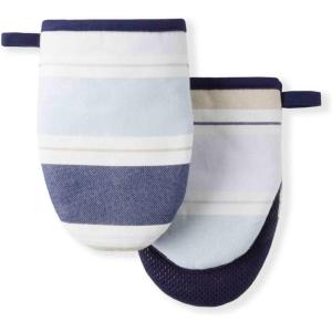 Martha Stewart Thin Stripe Mini Oven Mitt 2-Pack Set, Blue, 5.5″X8″(Thin Stripe)
