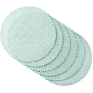 Martha Stewart Woven Water Resistant Lindos Placemat Set 6-Pack, 15″ Round, Grey(Aqua)