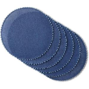 Martha Stewart Woven Water Resistant Lindos Placemat Set 6-Pack, 15″ Round, Grey(Navy Blue)
