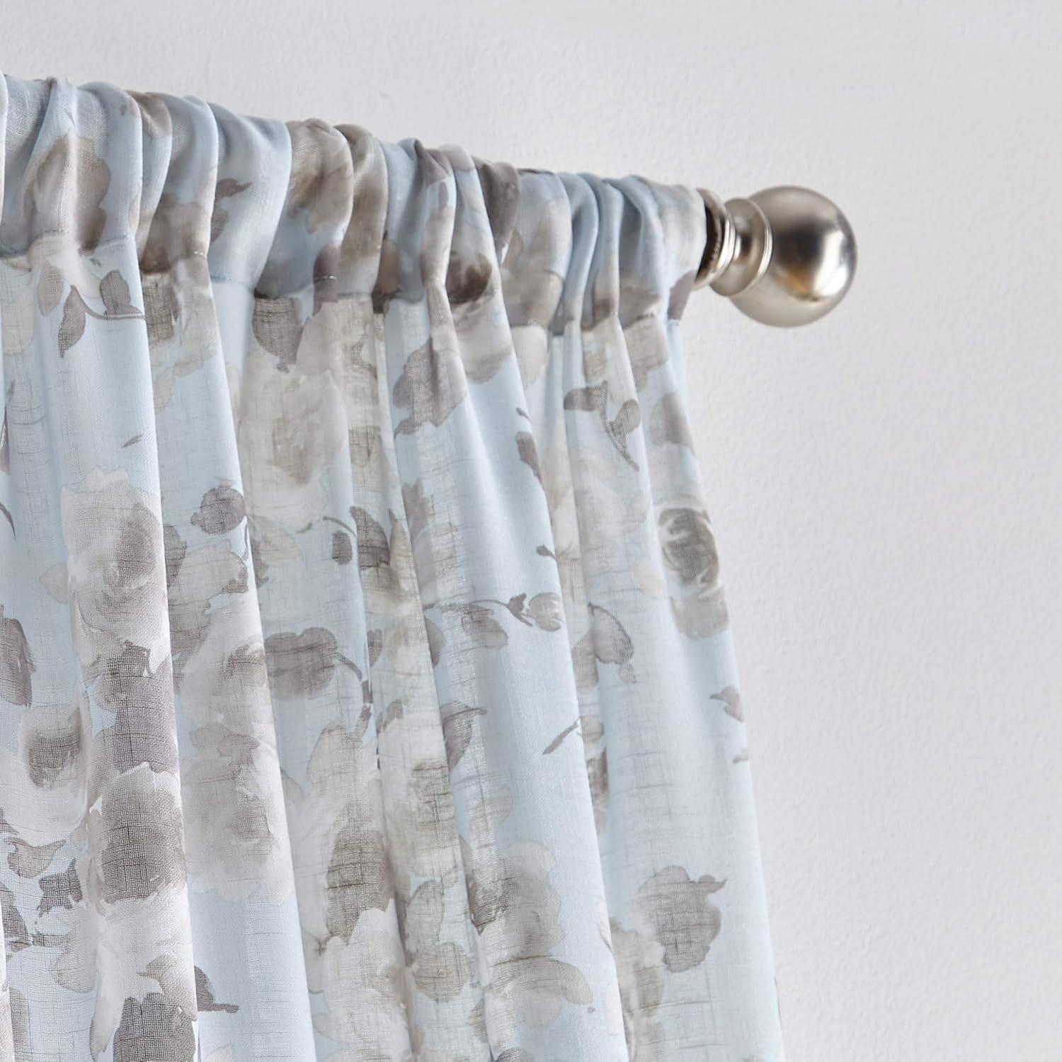 imageMartha Stewart Annabelle Floral Sheer Rod Pocket Single Curtain Panel 84 LinenAqua