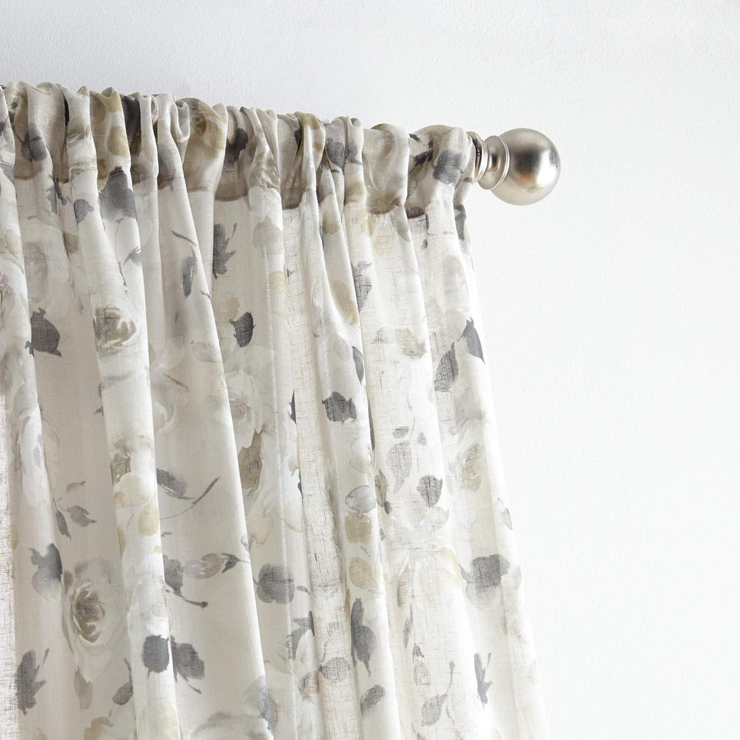 imageMartha Stewart Annabelle Floral Sheer Rod Pocket Single Curtain Panel 84 LinenLinen